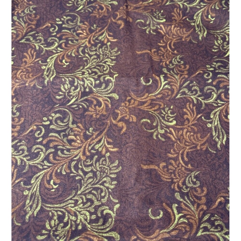 Brown & Gold Cotton Fabric 11x54" Flourish Pattern Sewing Craft Decor